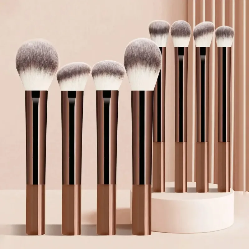 8Pcs Long‑Handle Multifunctional Makeup Brushes Set Synthetic Hair for Powder Blush Foundation Contour Face Cosmetic Makeup Tool