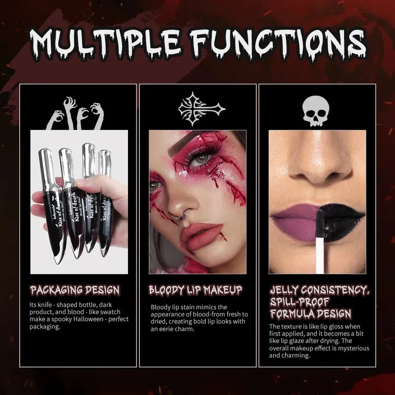 5pcs Goth Halloween Makeup Set Foundation Stick Red Temporary Hair Color Spray Lip Stain Eyeshadow Stick Cosplay Party Makeup