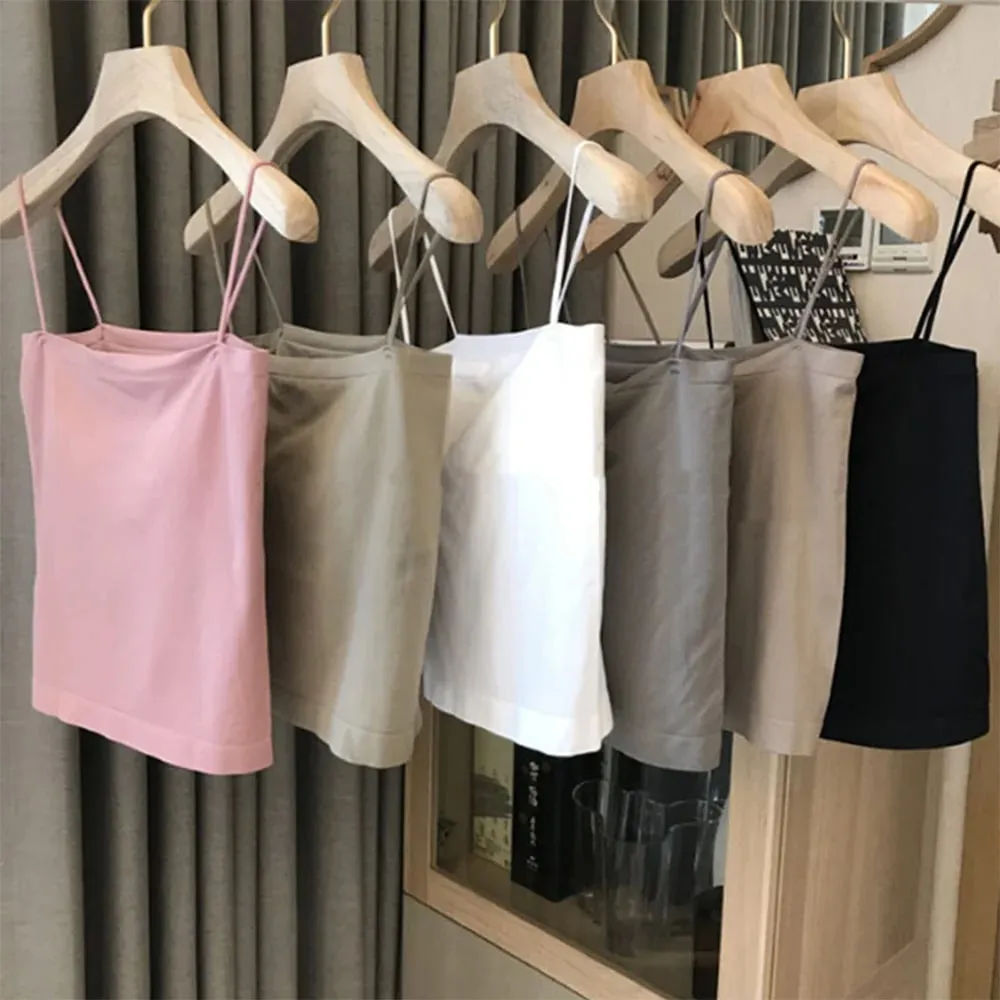1pcs Womens Solid Thin Strap Tube Top Girls Slim Stretch Camisole Sleeveless Basic Layering Tank Vest Summer Ladies Daily Wear — image 4