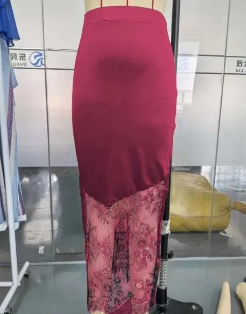 2025 Sexy Patchwork Lace Skirts Women Elegant See-through Long Skirt Casual Lady New Party Summer Evening Street Daily Midiskirt