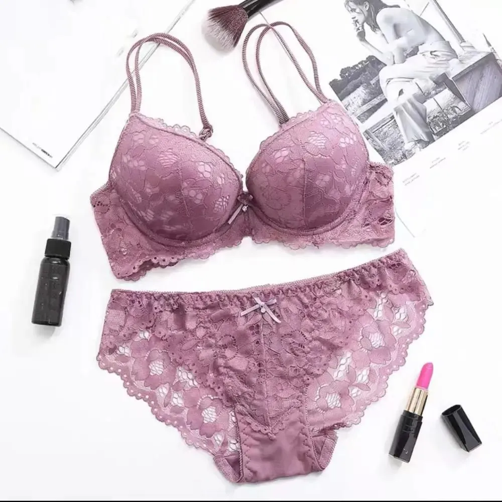 Comfortable Mesh Lace Flower Bra Low Waist Bowknot Bra Panties Set Lingerie Intimates Seamless Underwear Set Girl