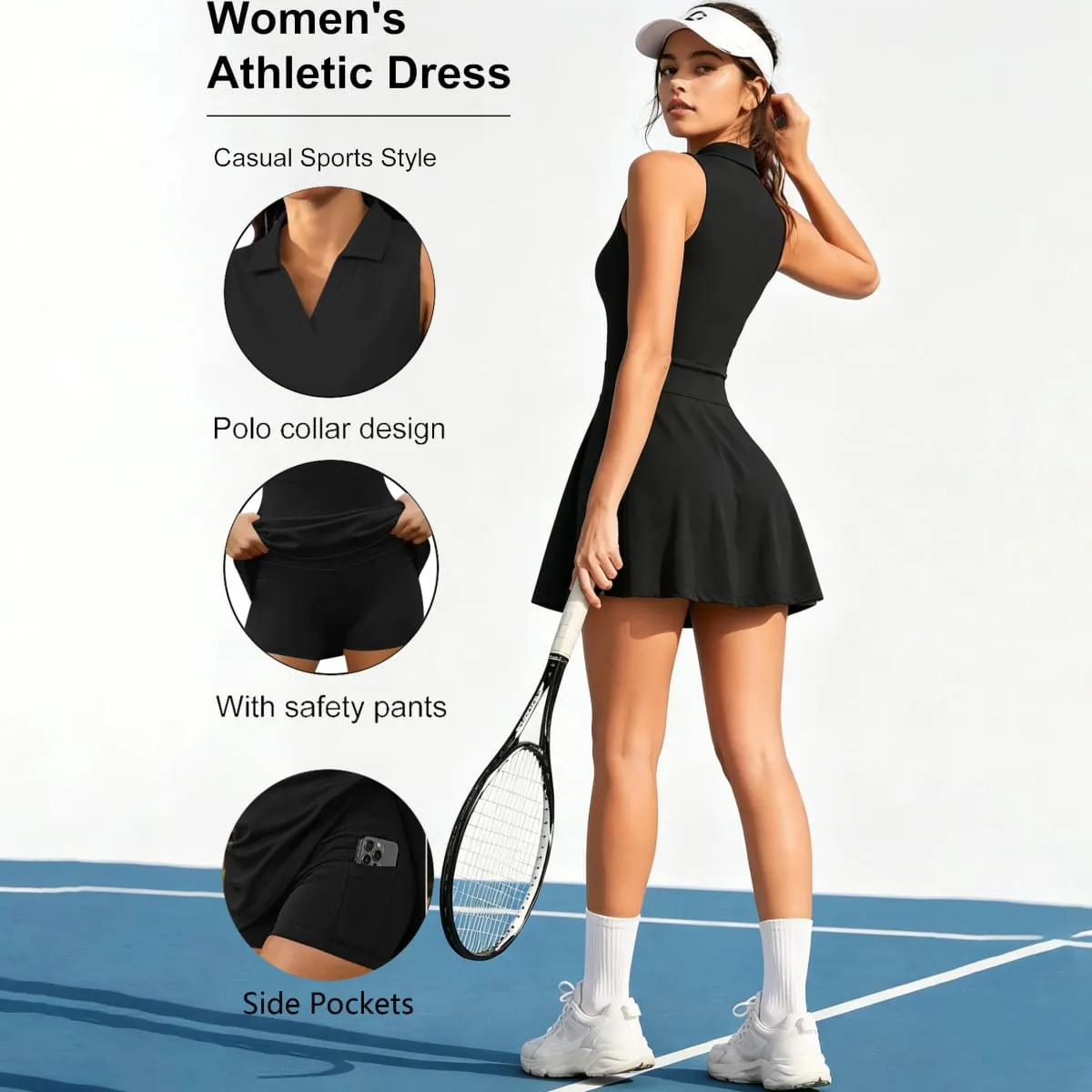 Womens Sleeveless Golf Tennis Dresses with Inner Shorts&Pockets for Workout Exercise — image 1