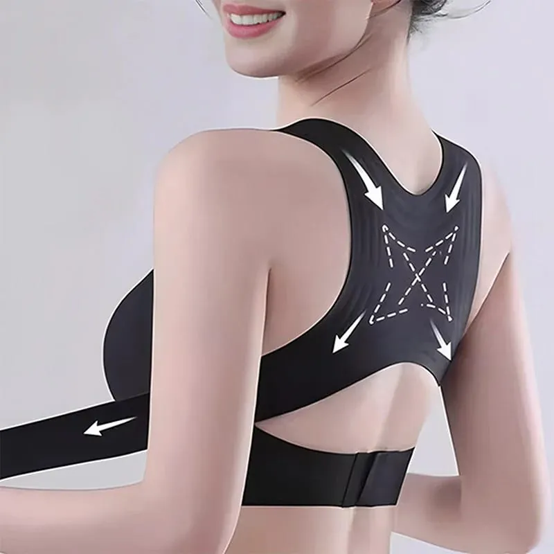 Women Front Closure Cross Back Wireless Posture Bras Seamless Full Coverage Support Push Up Bralettes Posture Corrector Bras — image 5