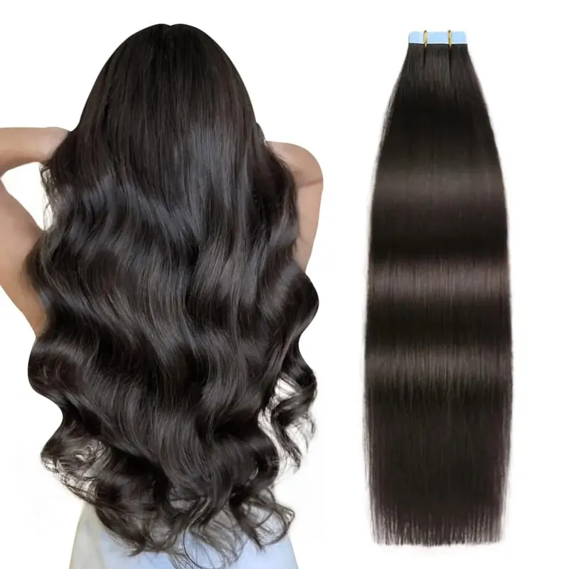 Tape in Hair Extensions Human Hair Invisible Tape in Extensions Dark Brown Hair Extensions Tape in Real Human Hair #2 20pcs 50g