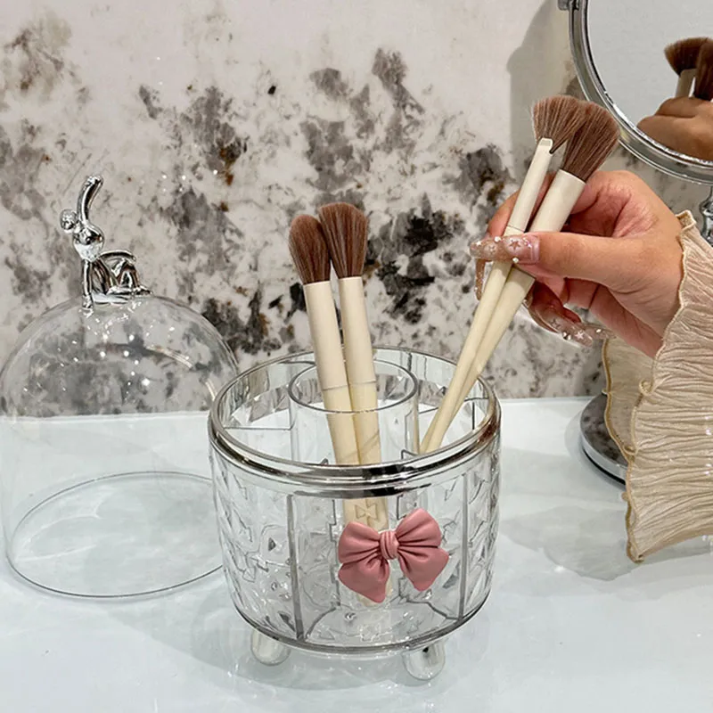 360° Rotating Makeup Brushes Organizer Clear Plastic Dustproof Cosmetic Tools Storage Box for Organizer Lipstick Makeup Brushes — image 4