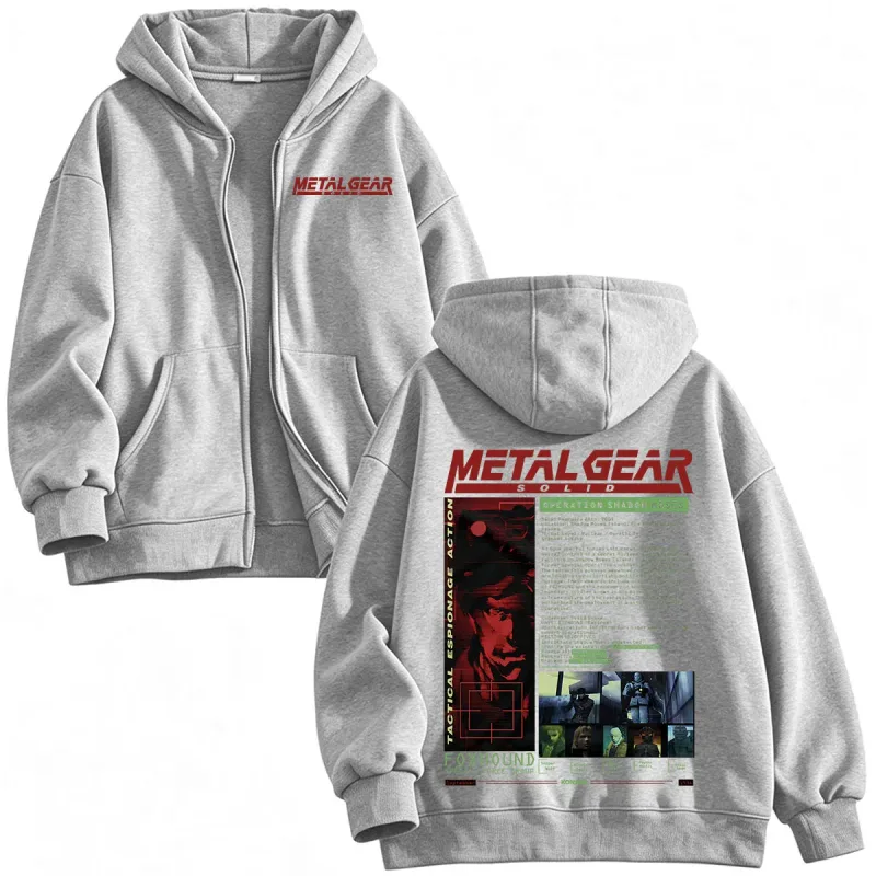 Metal Gear Solid MGS1 Solid Snake Game Zipper Hoodies Men's Women Clothing Fashion Gothic Zip Up Hooded Sweatshirts Jackets Coat