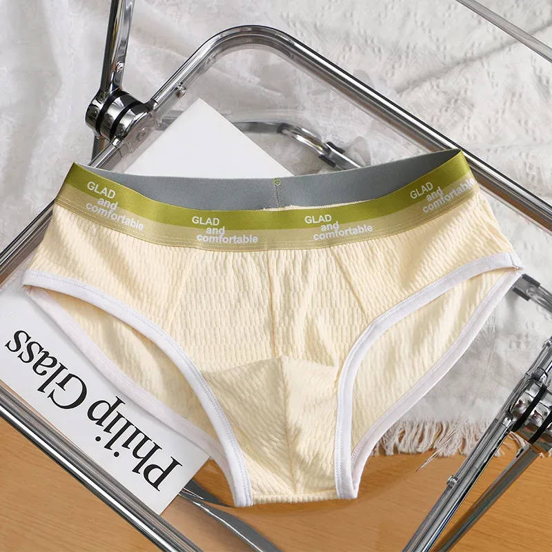 Summer New Men's Solid Color Cotton Briefs, Minimalist Breathable Thin Underwear, Trendy Trunks Male Bikini Underpants 3256812635450502