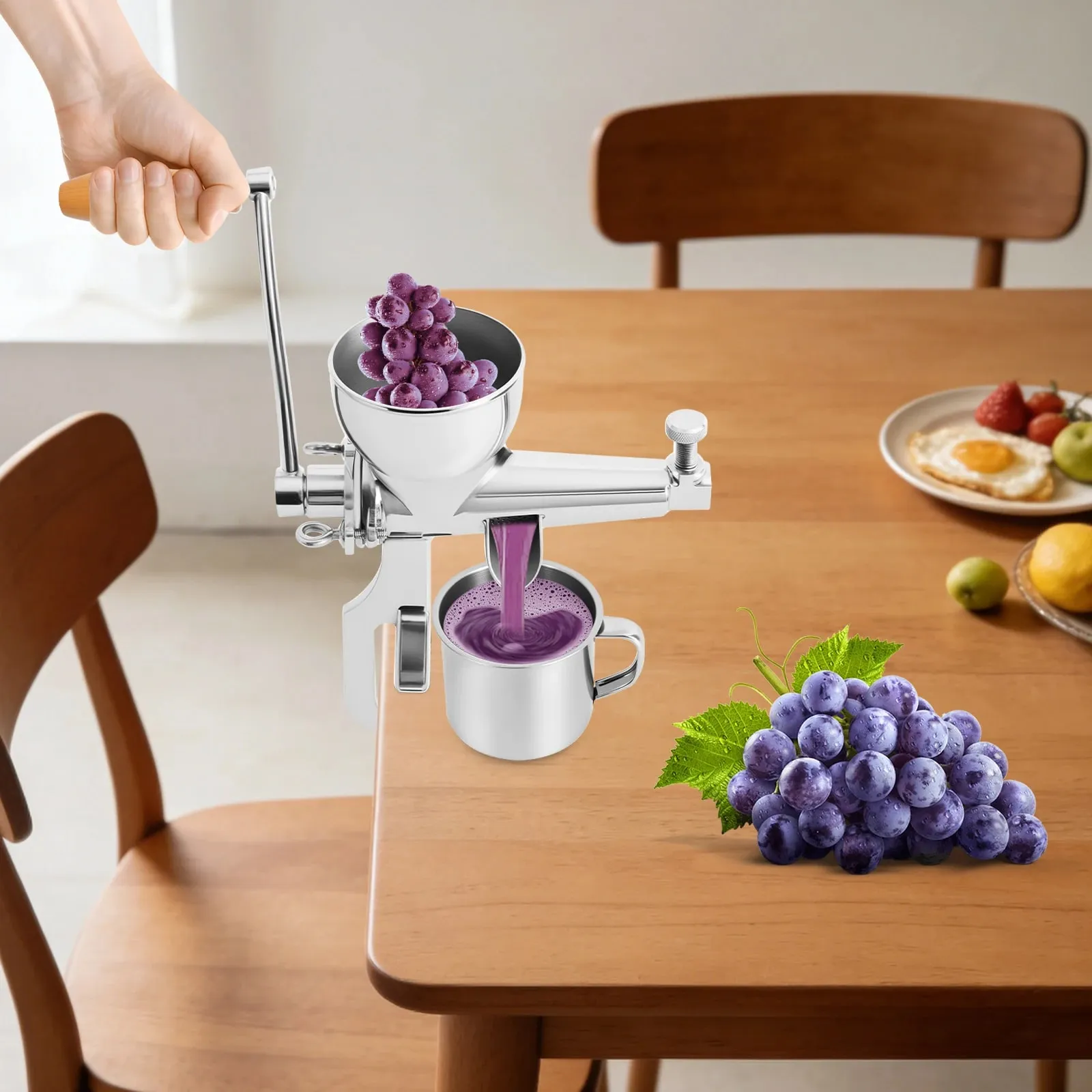 Manual Juice Squeezer – 304 Stainless Steel – C-Clamp Base – 3.54" Inlet – for Wheatgrass Vegetable Fruit – Easy Clean – Home & Commercial – Silver