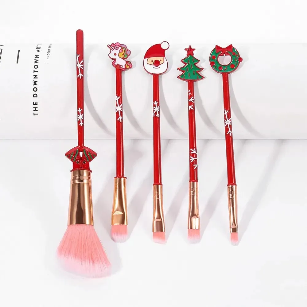 5/6-Piece Christmas Makeup Brush Set - Holiday Gift | Cute Santa Reindeer Christmas Tree Candy Cartoon Brushes — image 2