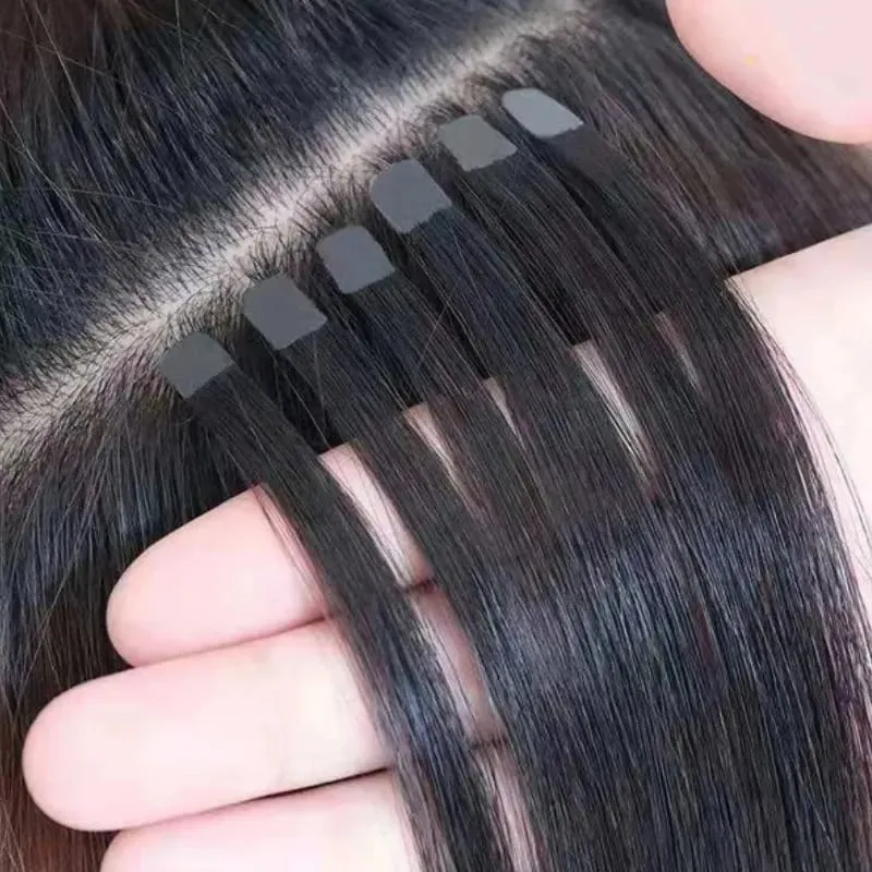 Mini Tape in Hair Extensions Human Hair 3x0.8cm Tiny Interface Tape Ins 360° Movement For Add Side Hair Volume Only 10pcs