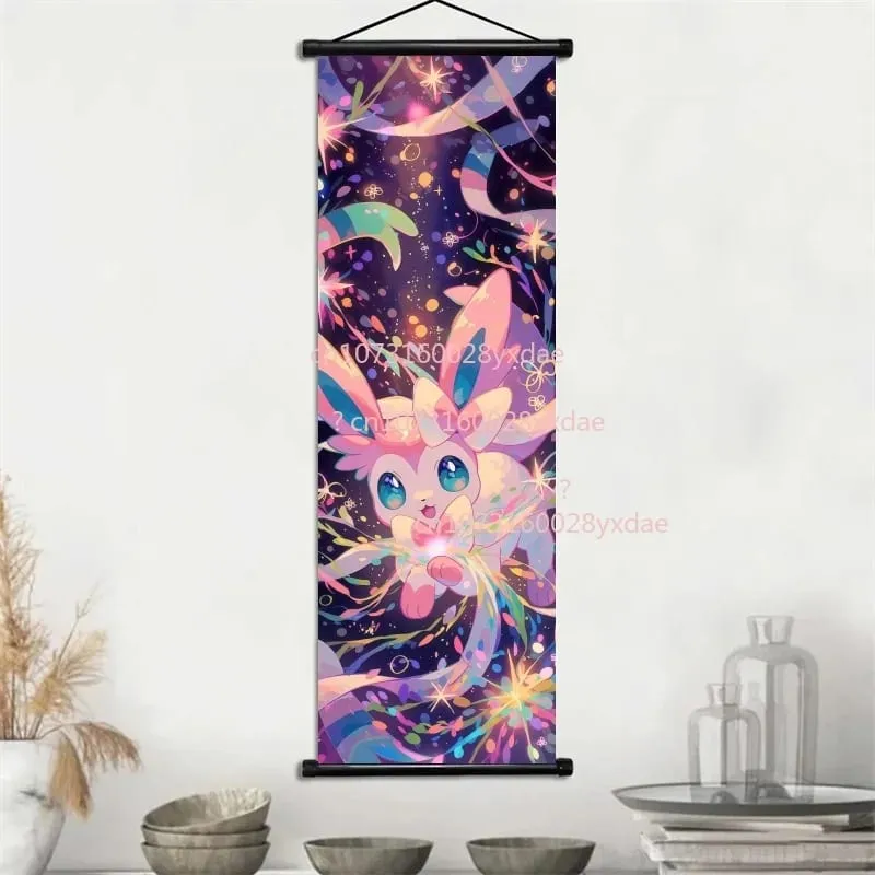 Anime Printed Pokemon Poster Cartoon Wall Artwork Gengar Squirtle Bulbasaur Pikachu Hanging Scroll Family Room Decoration