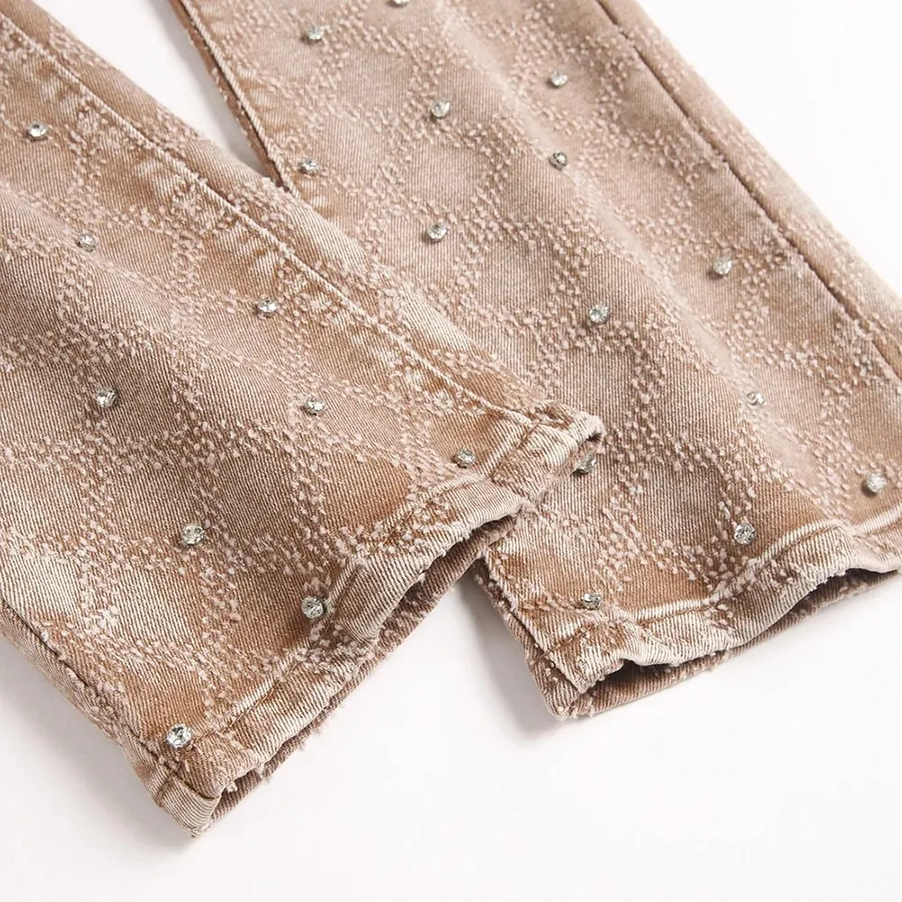 Men's Crystal Rhinestone Stretch Boot Cut Denim Jeans Punk Rivet Slim Flared Trousers Fashion Stretchy Pants — image 5