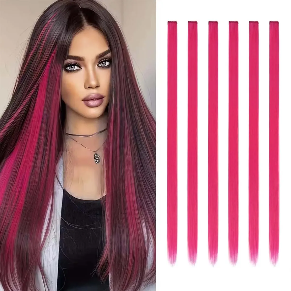 Estensioni a clip da 6 pezzi Estensioni sintetiche per capelli colorati da 24 pollici Punti salienti del partito Posticci lunghi dritti per donne Ragazza per bambini