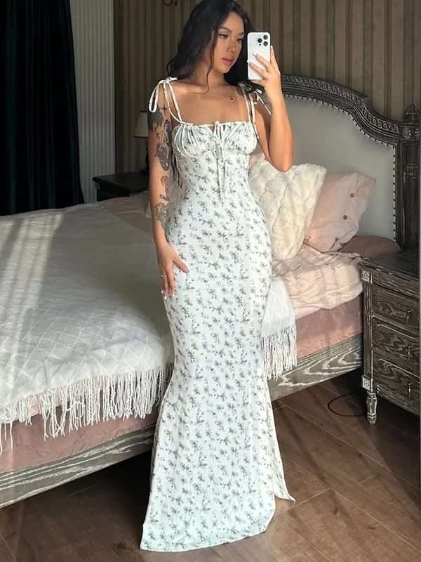 Hugcitar Blumendruck, ärmellos, rückenfrei, Slips, Schnürung, Maxikleid, sexy, figurbetont, Sommer, elegante Outfits, Urlaub, Party, Großhandel — image 10
