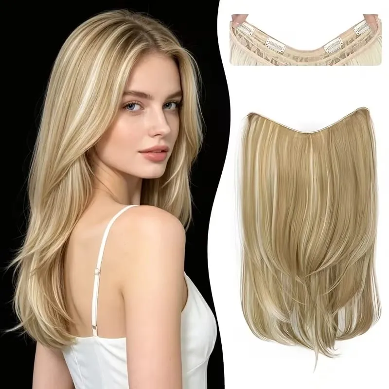 22Inch Synthetic V-Shaped Long Layered Straight Hair Extensions Invisible Increase Volume Fashion Lazy Hairstyle for Women — image 11