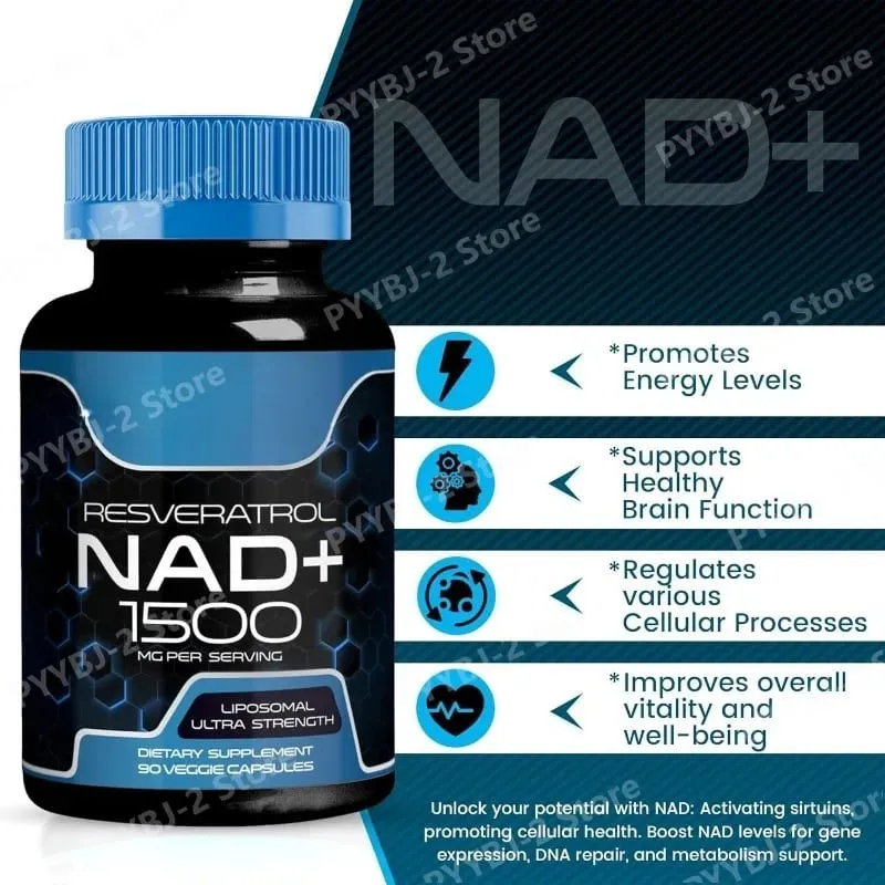 NAD+ Capsules with Resveratrol Herbal Antioxidant Supplement Support Cellular Health Energy & Anti Aging for Women Men 90pieces
