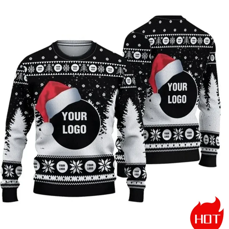 Custom Logo 3D Printed Sweatshirt Menwomen Ugly Christmas Sweater Diy Personalized Design Custom Image Pullovers Unisex Tops