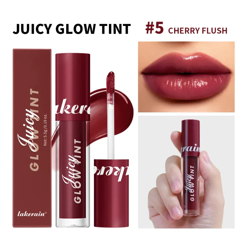 Juicy Glow Lip Tint Mirror Shine Lip Gloss Deep Hydrating Long-Lasting Dewy Moisturizing Non-Sticky High Shine Tinted Lip Makeup