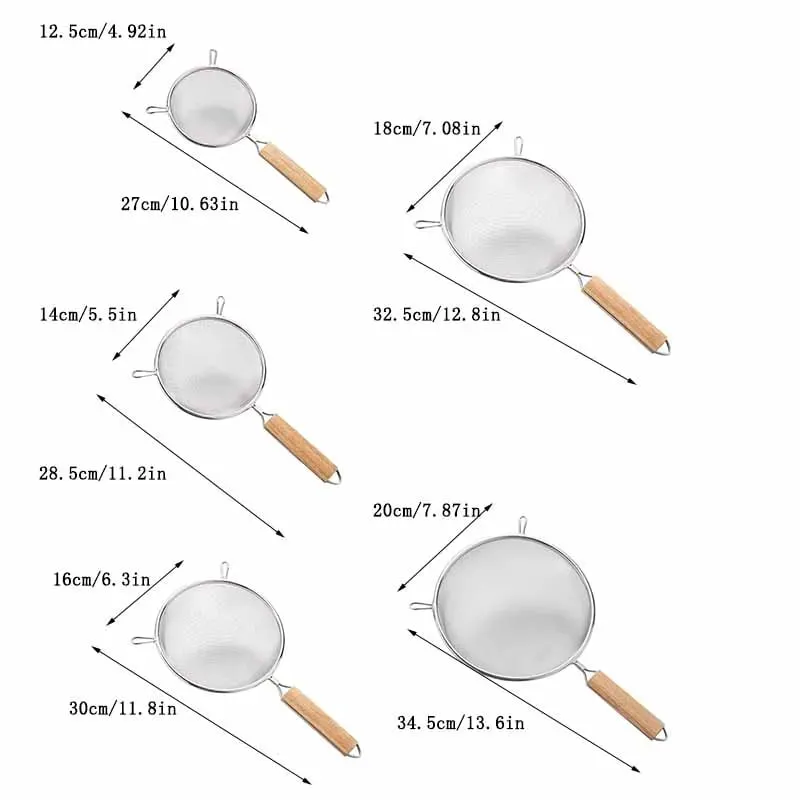 1-3pcs Wooden Handle Flour Sifter And Strainer Fine Mesh Stainless Steel for Home Baking Cooking Juice And Powder Filtering