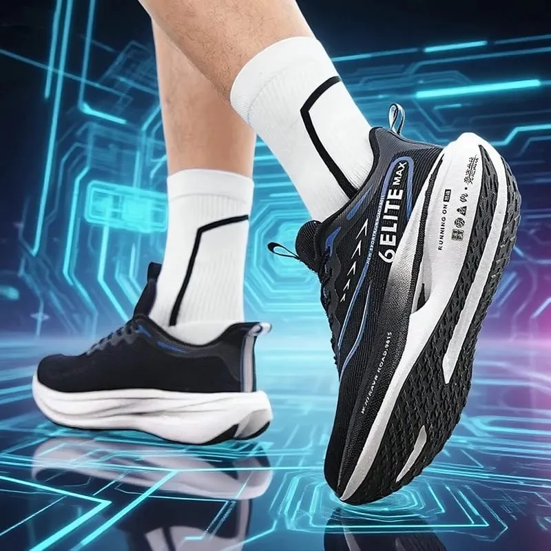 Men's Carbon Plate Sports Shoes Anti-slip Cushioned Elastic Running Sneakers for Couple Teenager Training Lightweight Breathable