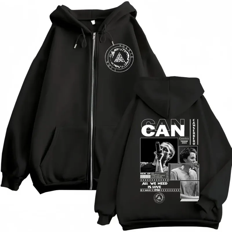 Canserbero All We Need is Love Muerte Vida Merch Zipper Hoodie Men's Fashion Hip Hop Zip Up Sweatshirts Casual Fleece Pullovers