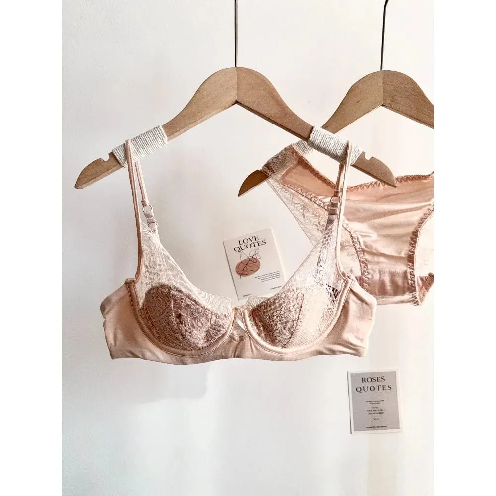Women Lace Lingerie Set Soft Underwire Thin Cup Push‑Up Bra Panty Kit Comfort Intimates For Small Bust S-XL Daily Wear Underwear