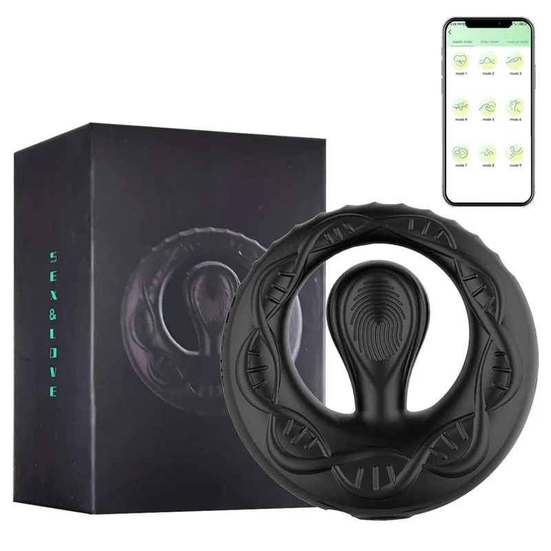 APP Control Penis Ring for Men Delay Ejaculation 9 Vibration Modes Lock Penisring Cockring Sex Toys for Couples Adult Goods