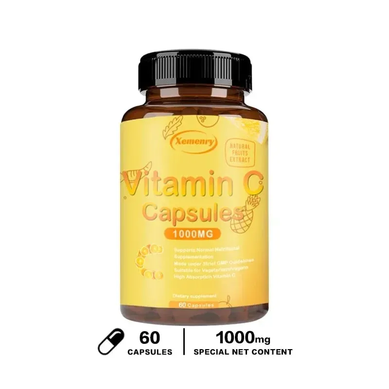 Vitamin C Capsules 1000mg - Immune System and Collagen Booster Skin Health Antioxidant Supplements