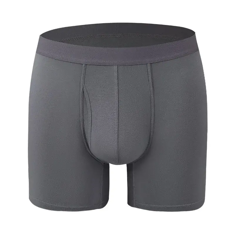 Big Pouch Men Bamboo Fiber Boxer Briefs Breathable Underwear With Fly Opening Mid Waist Sports Trunks Moisture Wicking Soft Cool