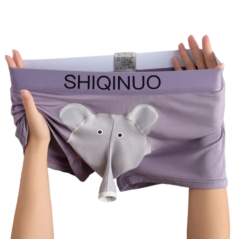 Herren-Boxershorts mit süßem Elefantenmuster, elastisch, mit Buchstaben-Taille, 3D-Beutel, weich, atmungsaktiv, für den täglichen Schlaf, zu Hause, lässig, bequem, Unterwäsche