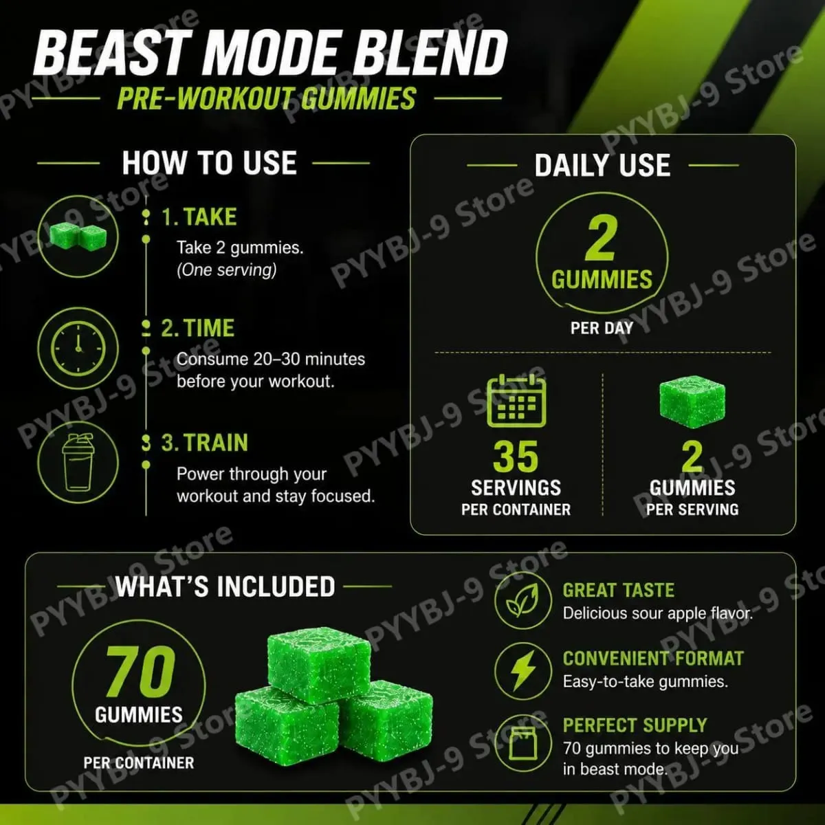 Docteat Beast Mode Blend Pre Workout Gummies Energifokus & uthållighet Stöd för styrketräning och aktiva gym dagar 70 Count — image 7