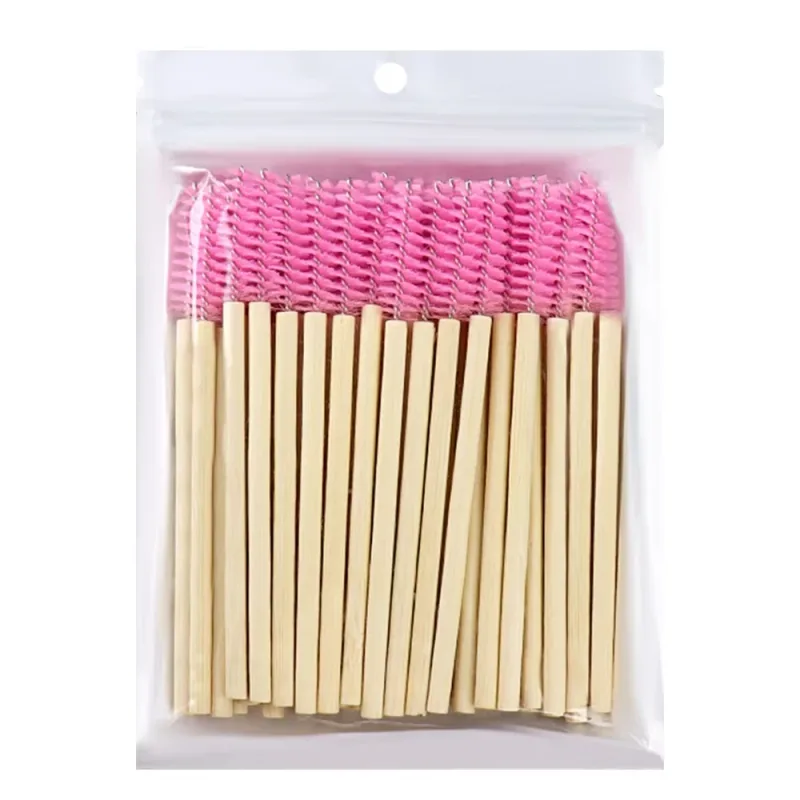 50Pcs Bamboo Handle Eyelash Brushes Mascara Wands Applicator Eye Lashes Extension Brush Eyebrow Spoolie Brushes Makeup Tool