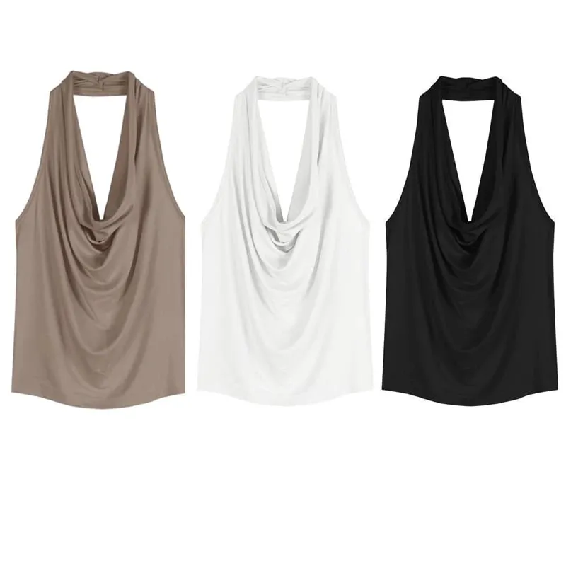 1pcs Girls Solid Simple Vests Female Casual Cool Sexy Beautiful Tank Tops Summer Travel Women's Thin Halter Vest Sleeveless Tees
