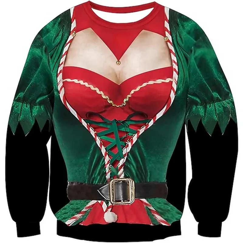 Sweater Hodoh Krismas Baju Kemeja Corak Otot Cetakan 3D Lucu untuk Lelaki Pakaian Cosplay Pesta Pullover Fesyen Baharu Hadiah Xmas — image 2