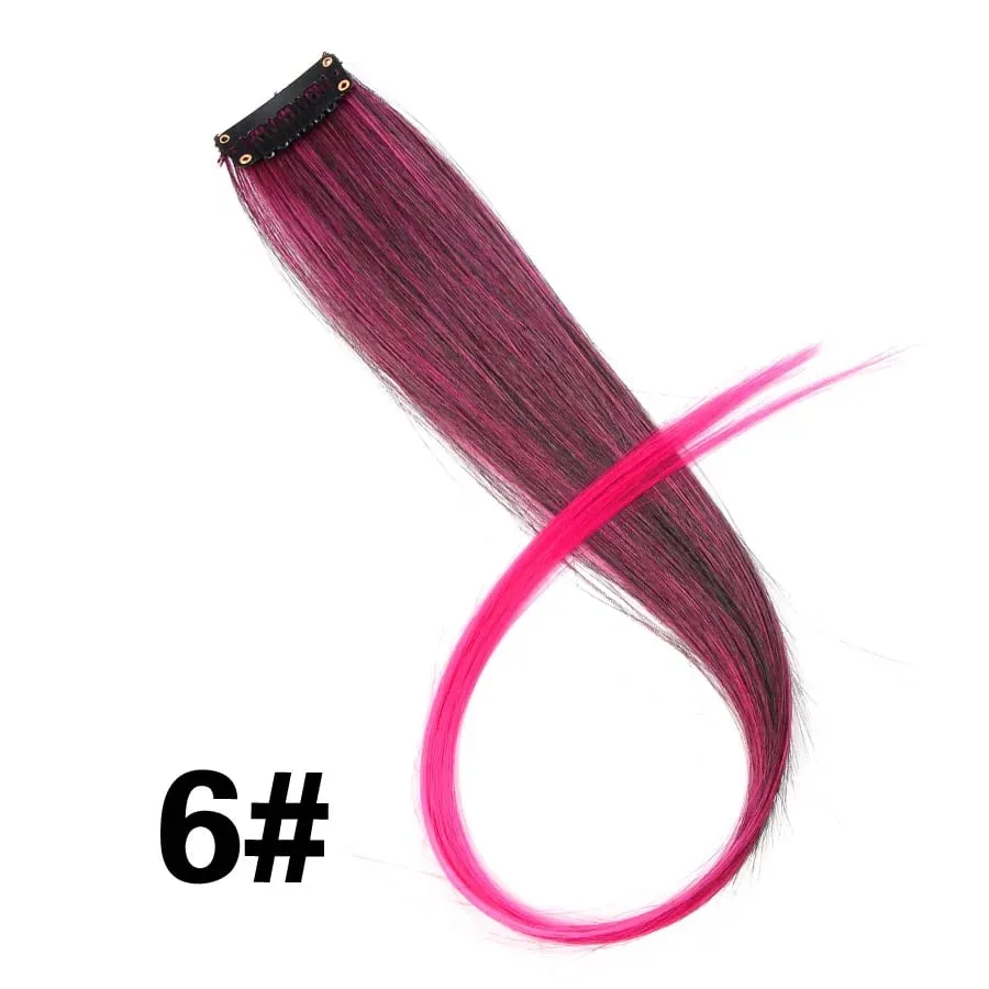 Extensiones de cabello de color liso con Clip para resaltar el cabello de arcoíris, rosa, azul, morado, sintético, con Clips para mujeres y niñas — image 12