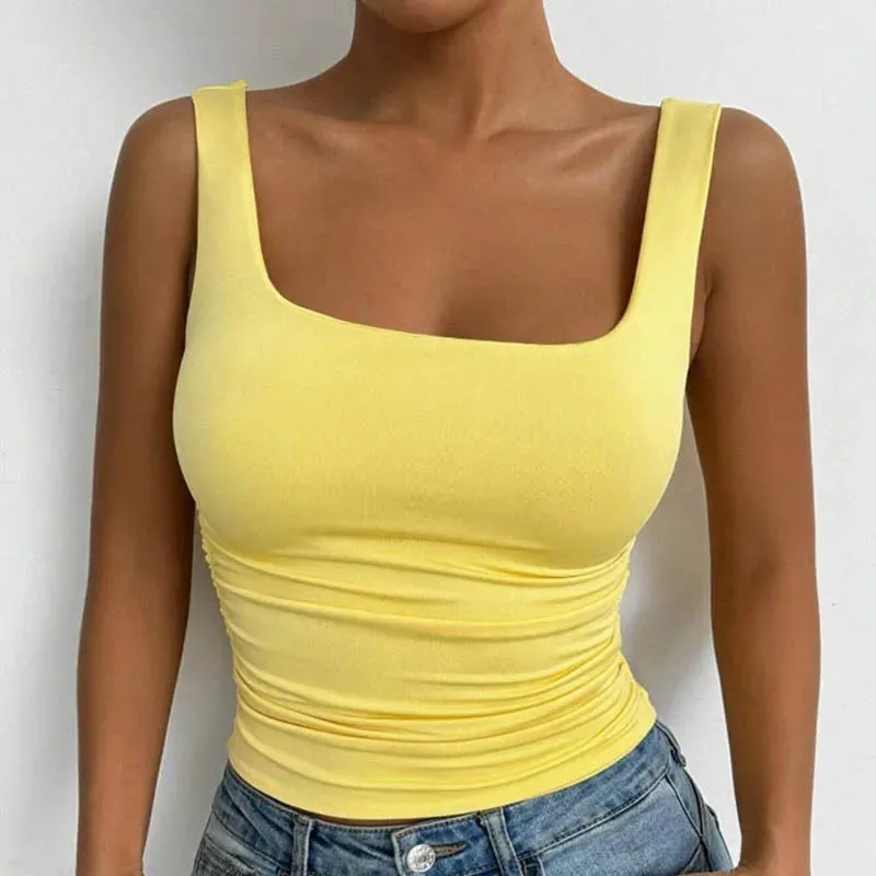 Women's Square Neck Sleeveless Cami Top Casual Basic Crop Top