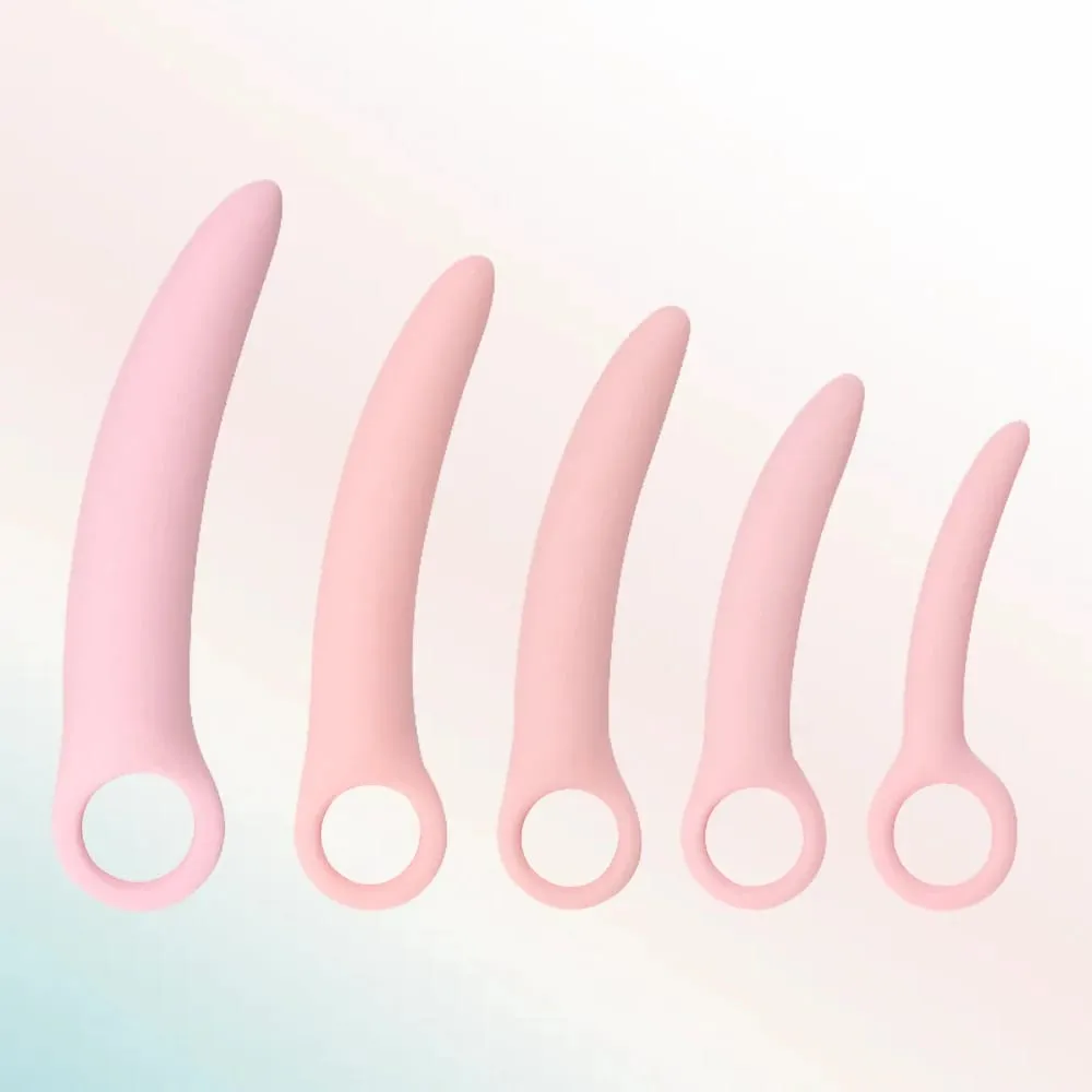 1 Set 5pcs Soft Silicone Small Ivory Pull Ring Vaginal Dilator Set Vaginismus Anal Plug toys Dilator Vagina Anal Sex Product