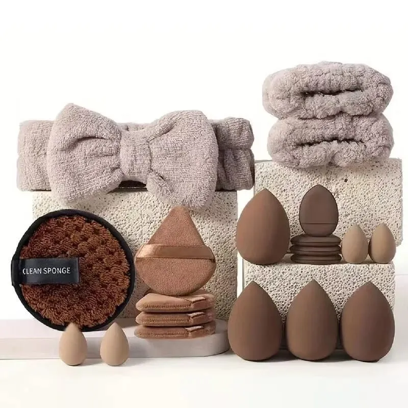 Kit de maquillage 33 pièces, grandes et petites éponges de beauté pour une application et un démaquillage impeccables, ensemble complet