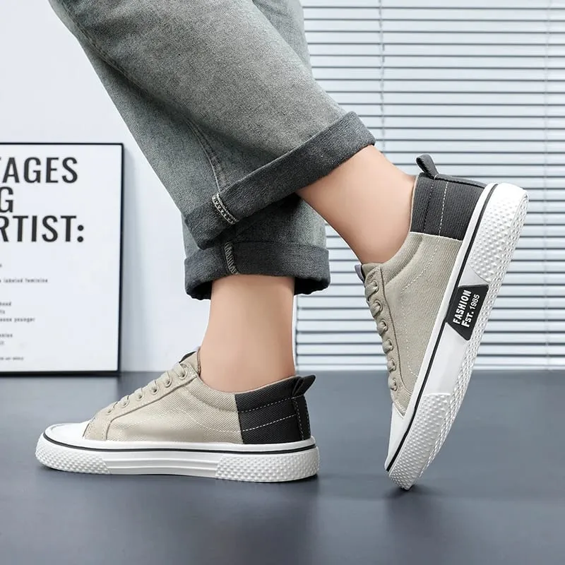 Men's Color-Blocked Canvas Shoes Breathable Low-Top Sneakers Versatile Casual Shoes Cool and Breathable Without Causing Foot Stuffiness Soft Sole Non-Slip and Wear-Resistant
