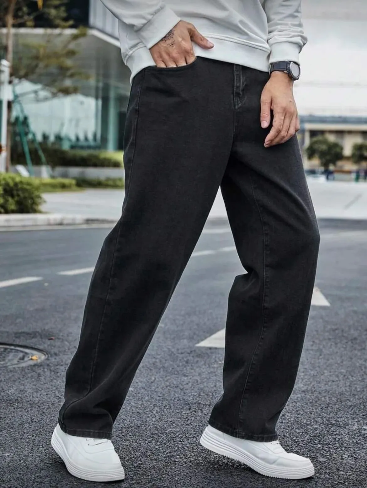 Quần Jeans Thẳng Cho Nam - Thoải Mái Vừa Vặn Với Drap Bụng Tuyệt Đẹp & Giảm Béo Màu Xám Đậm Wash