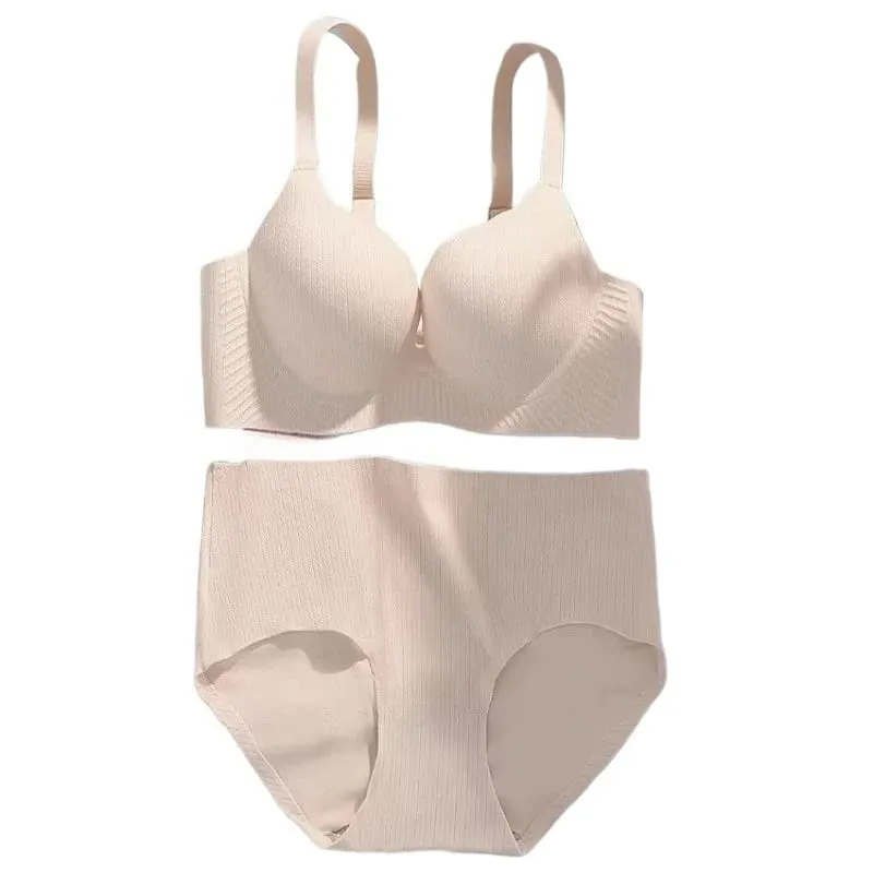 Women Elegant Thick Padded Gathering Lifting Lingerie Set Wirefree Seamless Solid Comfort Push Up Support Stylish Fit Designed
