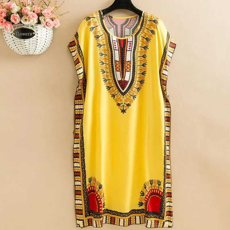 Summer cotton and silk dress medium and long bat sleeve loose large size beach dress mother dress belly and thin skirt women — image 2