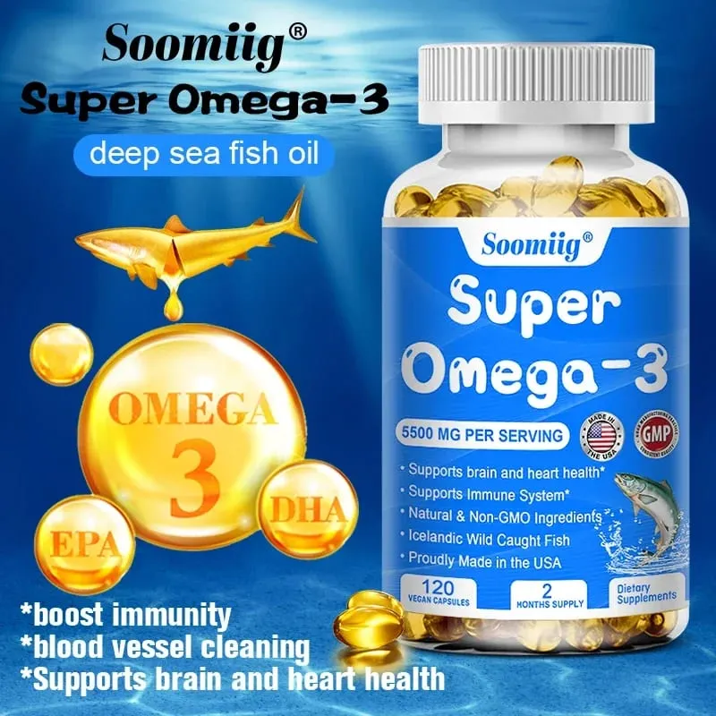 Kapsle s trojitým účinkem Omega-3 rybí olej + DHA + EPA - Podporuje zdraví kloubů a mozku a zlepšuje imunitní funkci Antioxidant