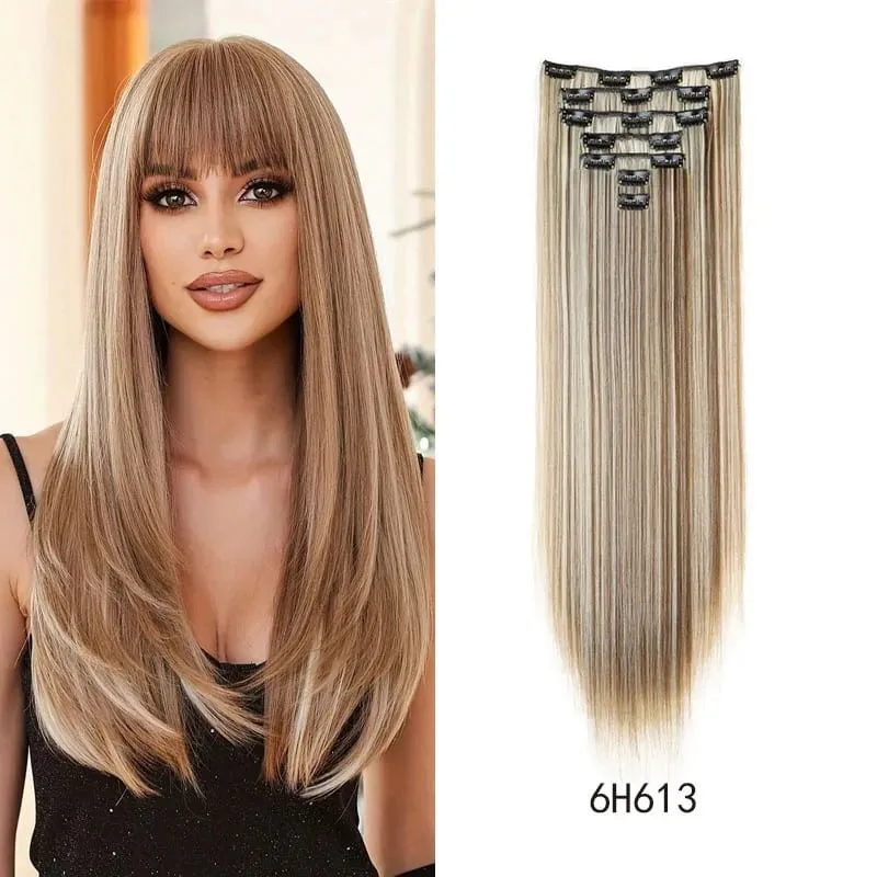 Synthetic 24inch Clips in Hair Extensions Long Straight Hairstyle Blonde Black Hairpieces Heat Resistant False Hair Daily Use