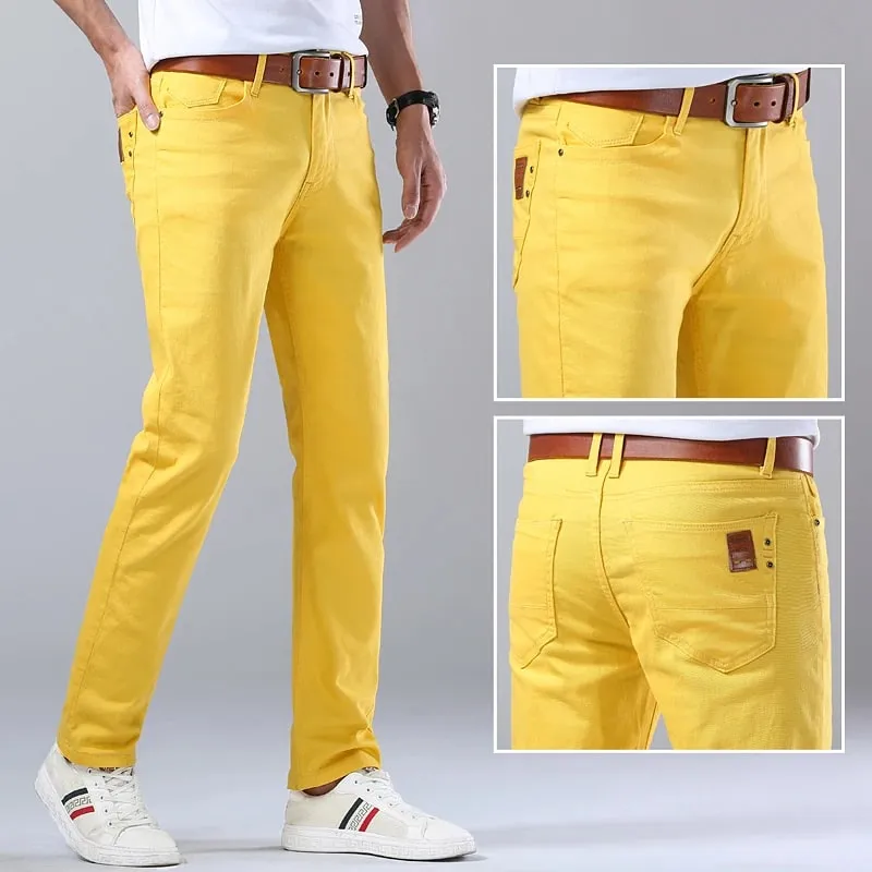 Spring New Men's Red Elastic Jeans Korean Slim Straight Leg Wash Denim Pants Comfortable Soft Casual Trendy High End Trousers — image 4