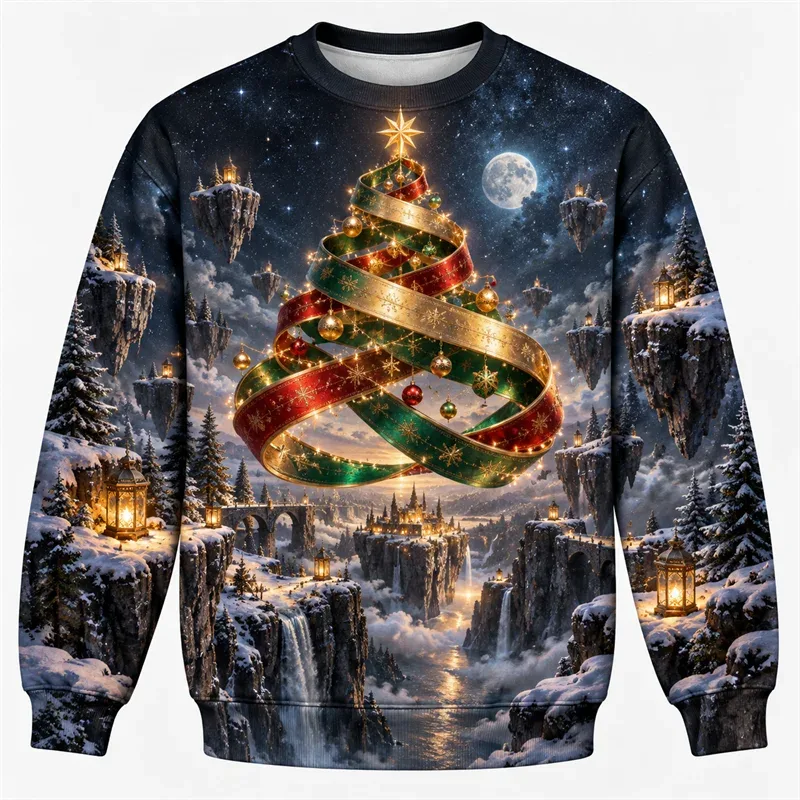 Christmas Fantasy Sweatshirt Train Castle Carousel Angel Polar Bear Crewneck Xmas Pullover Holiday Party Streetwear Gift Top — image 5