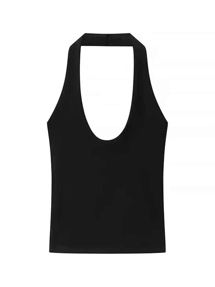 2025 Summer New Women's Solid Color Series Halter Collar Slim Backless Basic All-match Top — image 4