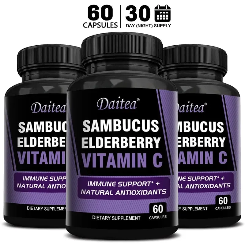 Sambucus Black Elderberry Capsules 350mg with Vitamin C Zinc Immune Support Antioxidant & Energy Boost Promotes Digestion — image 10