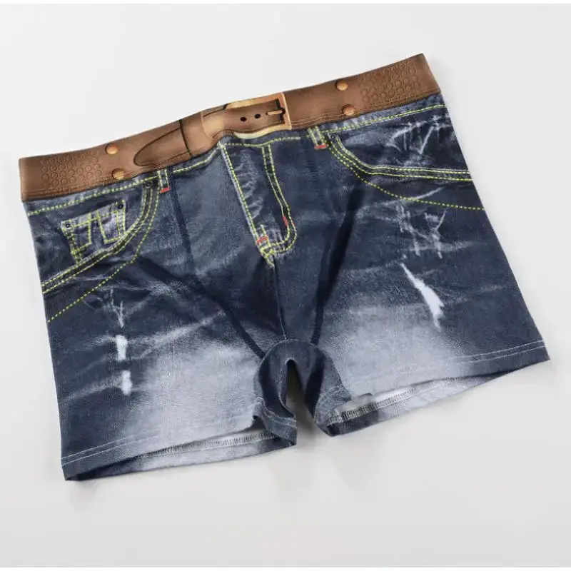 1 PZ Intimo da uomo in cotone con stampa denim, design a forma di U, boxer traspirante, cotone comfort da uomo — image 5