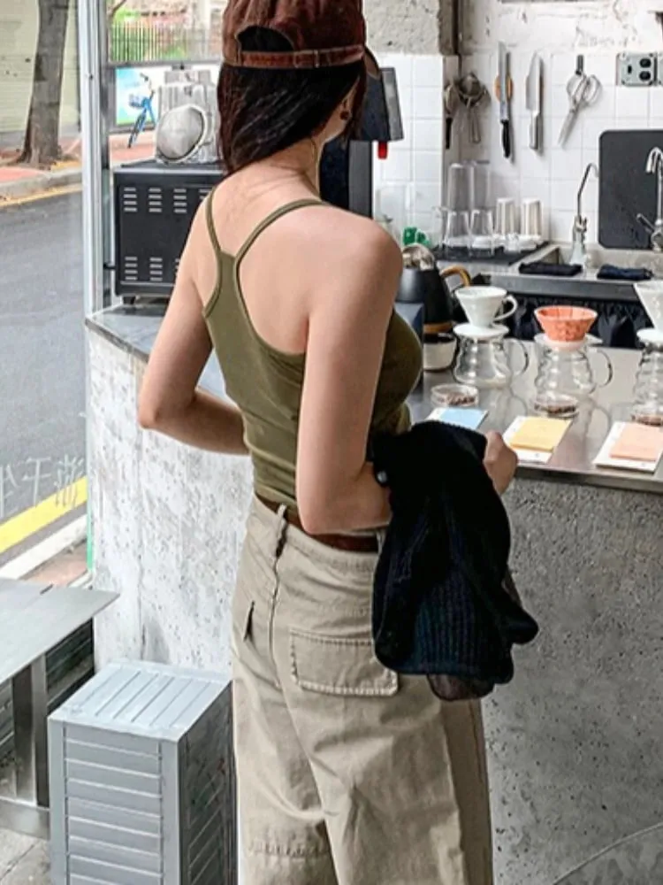 Korean Stylish Design U-Neck Button Sleeveless Camis 2026 Summer Y2K Hot Girl Layering Tank Top Solid Color Versatile Crop Top